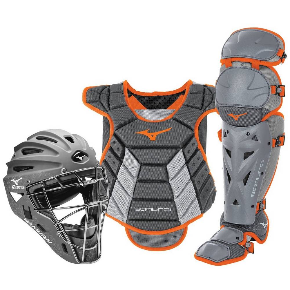 Mizuno Women's Samurai Boxed Catcher’s Gear Set (14-15") Grey/Orange (380421-QSW)